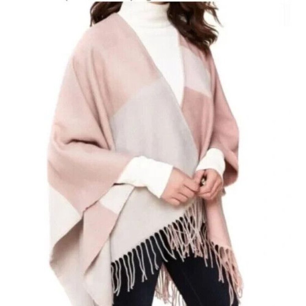 SOIA and KYO Women Poncho Sweater One Size Brown Cream Casual Elegant 1a-17